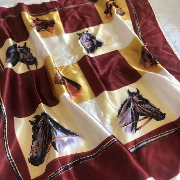 Accessories - VINTAGE HORSE DESIGN SCARF 100% ACETATE 31" X 31" MADE IN JAPAN